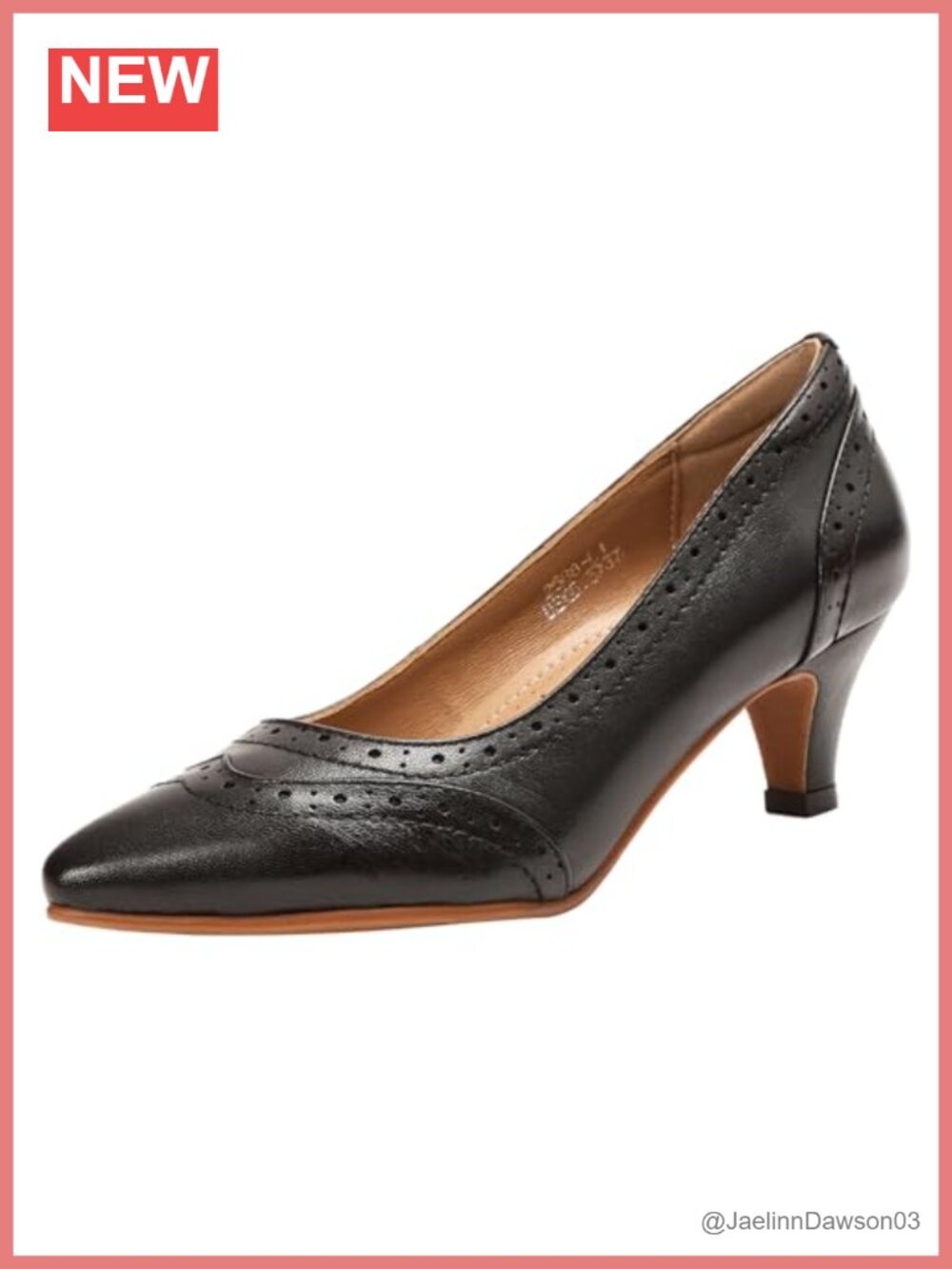 Women's Sheepskin Leather Pointed Toe Brogue Heels Pumps Kitten Heel Dress Shoes